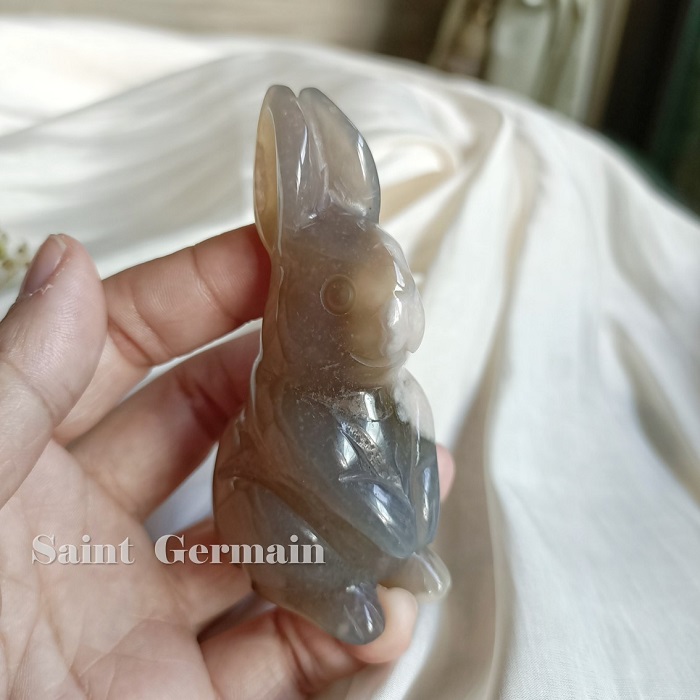 🐇櫻花瑪瑙兔3號 雕件/擺件 ~保平安，身心和諧，調理荷爾蒙，提升免疫力_3