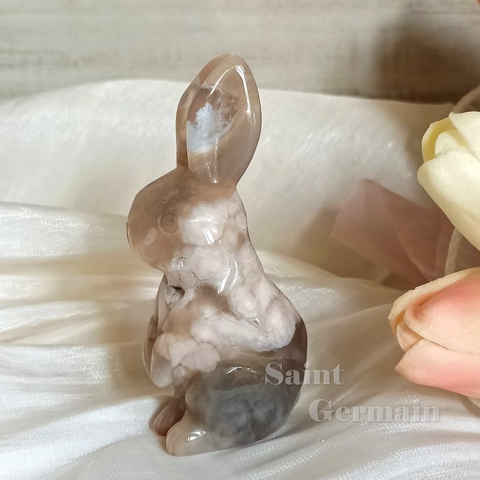 🐇櫻花瑪瑙兔10號 雕件/擺件 ~保平安，身心和諧，調理荷爾蒙，提升免疫力_1