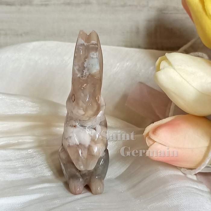 🐇櫻花瑪瑙兔10號 雕件/擺件 ~保平安，身心和諧，調理荷爾蒙，提升免疫力_2
