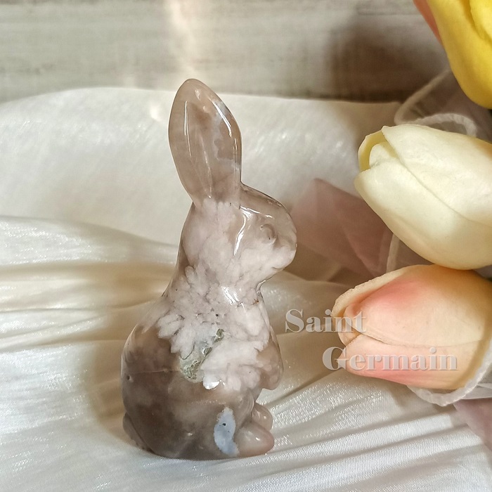 🐇櫻花瑪瑙兔10號 雕件/擺件 ~保平安，身心和諧，調理荷爾蒙，提升免疫力_3