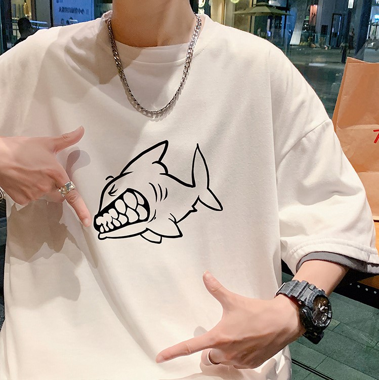 憤怒鯊魚純棉落肩短TEE_0