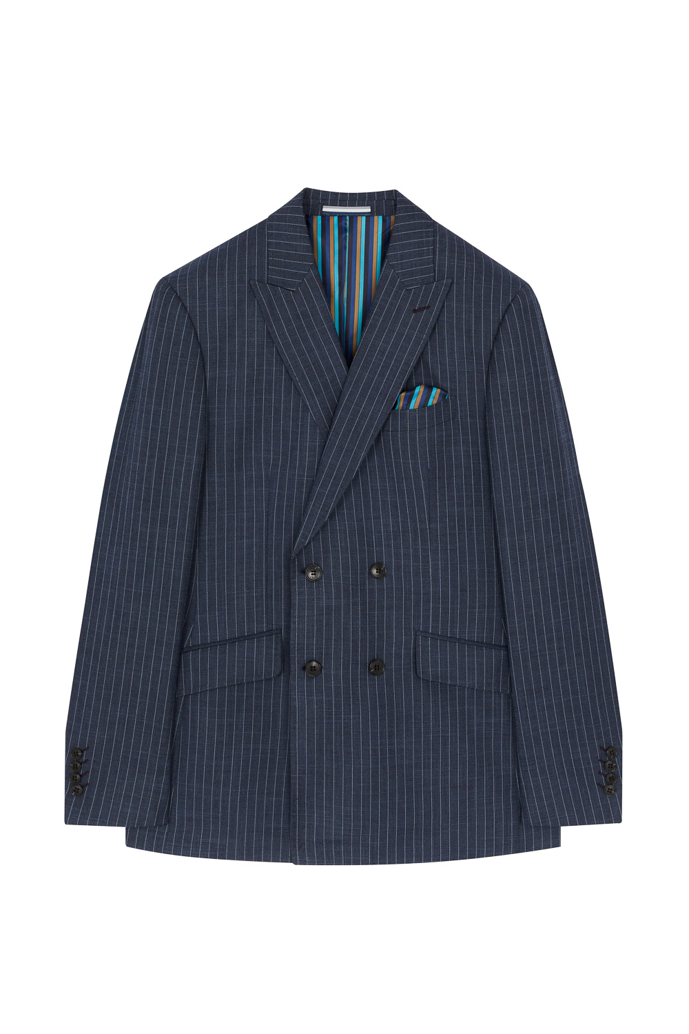 SST&C Double-Breasted Gray-Blue Straight Stripe Slim Fit Suit Jacket | 0112302003  (Outlet)_7