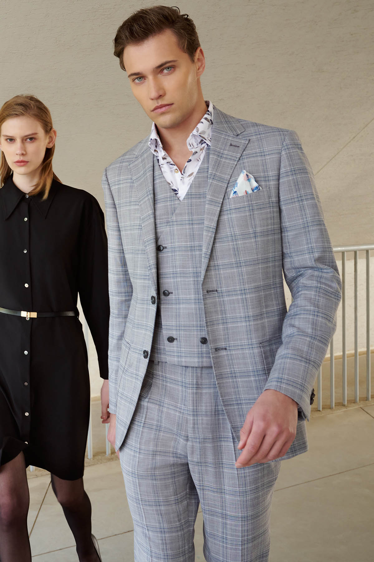 SST&C Light Gray Check Pattern Slim Fit Suit Jacket | 0112302006  (Outlet)_0