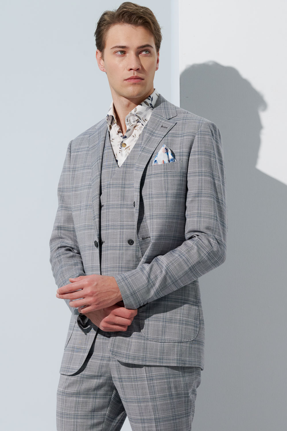 SST&C Light Gray Check Pattern Slim Fit Suit Jacket | 0112302006  (Outlet)_1