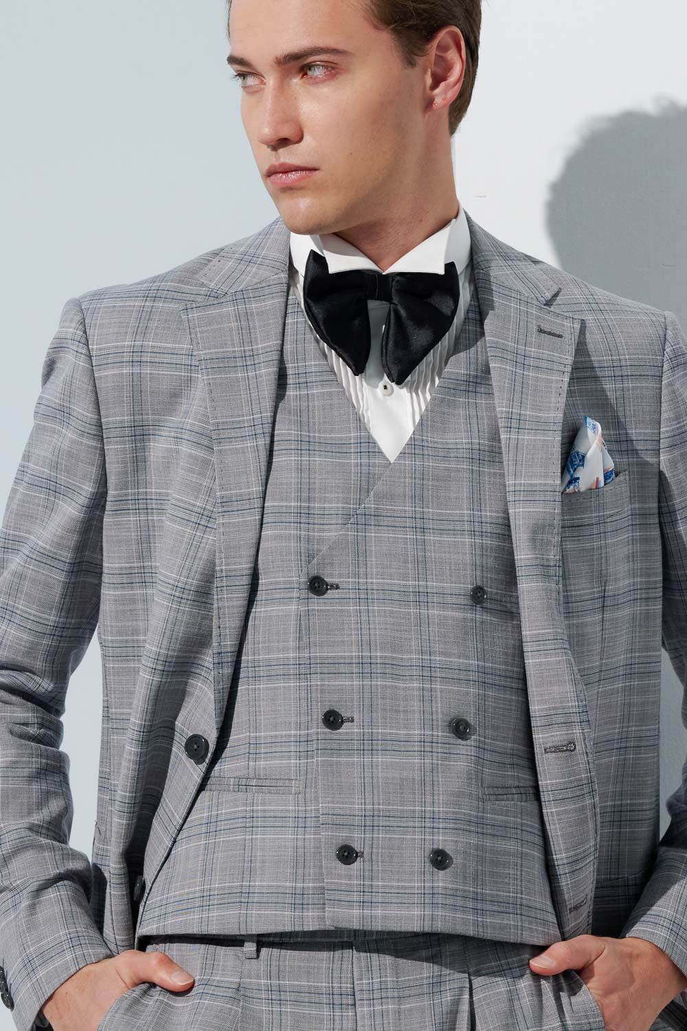 SST&C Light Gray Check Pattern Slim Fit Suit Jacket | 0112302006  (Outlet)_2