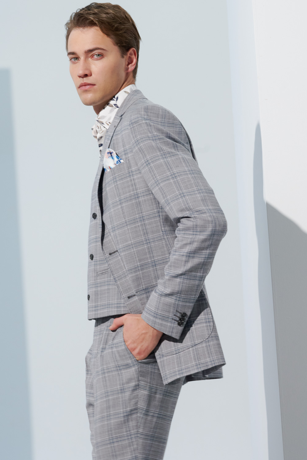SST&C Light Gray Check Pattern Slim Fit Suit Jacket | 0112302006  (Outlet)_3