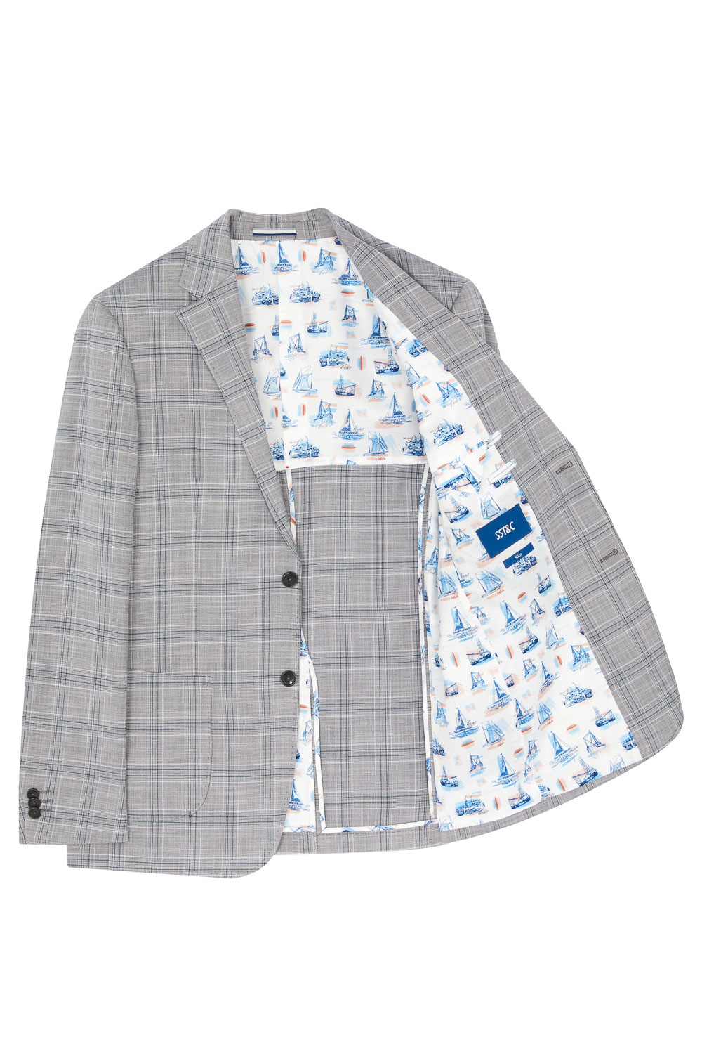 SST&C Light Gray Check Pattern Slim Fit Suit Jacket | 0112302006  (Outlet)_9