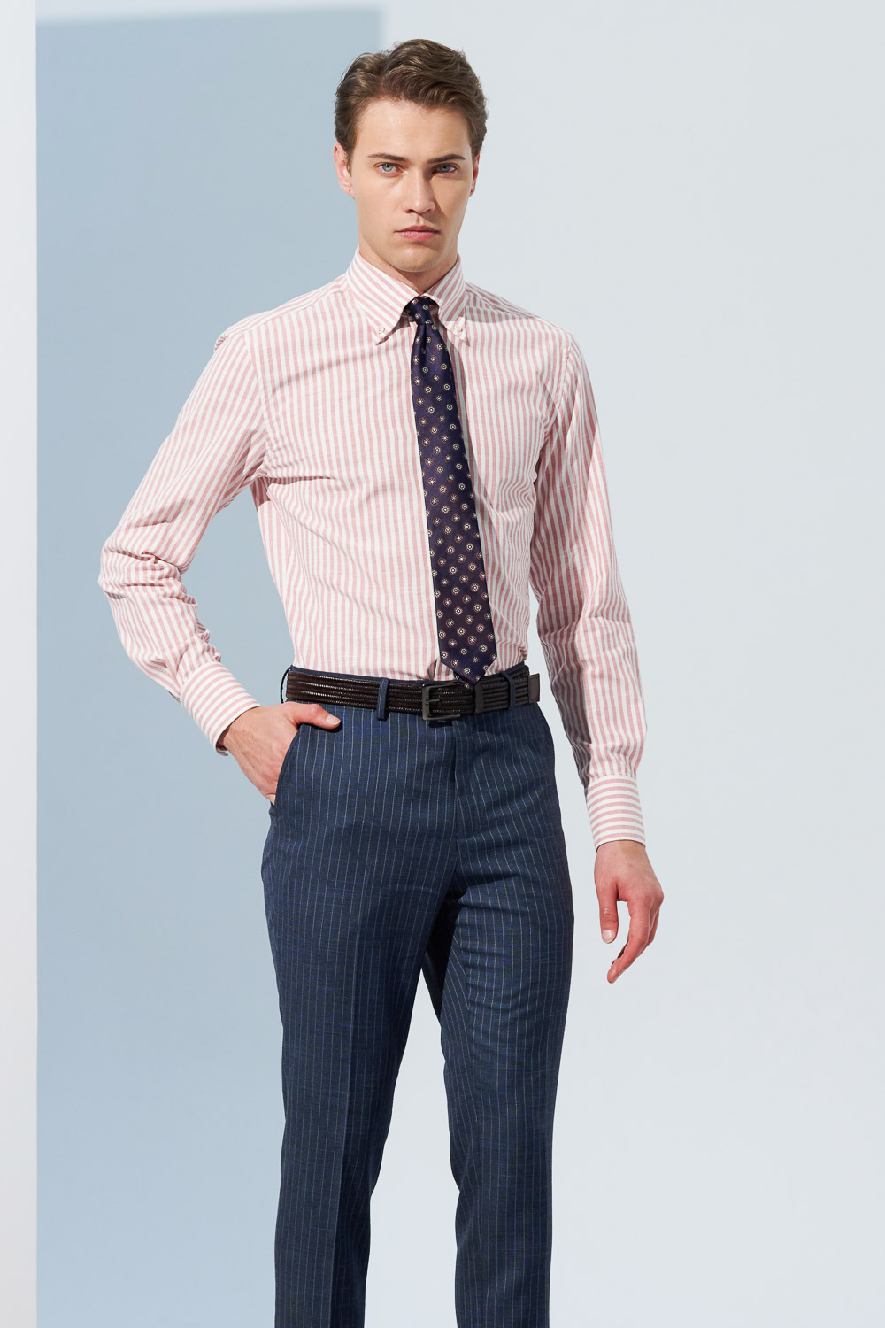 SST&C Double-Breasted Gray-Blue Straight-Striped Pattern Slim-Fit Suit Trousers | 0212302003  (Outlet)_1