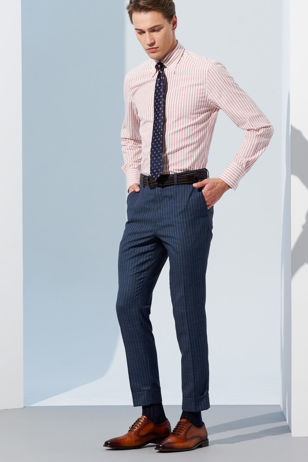 SST&C Double-Breasted Gray-Blue Straight-Striped Pattern Slim-Fit Suit Trousers | 0212302003  (Outlet)_2