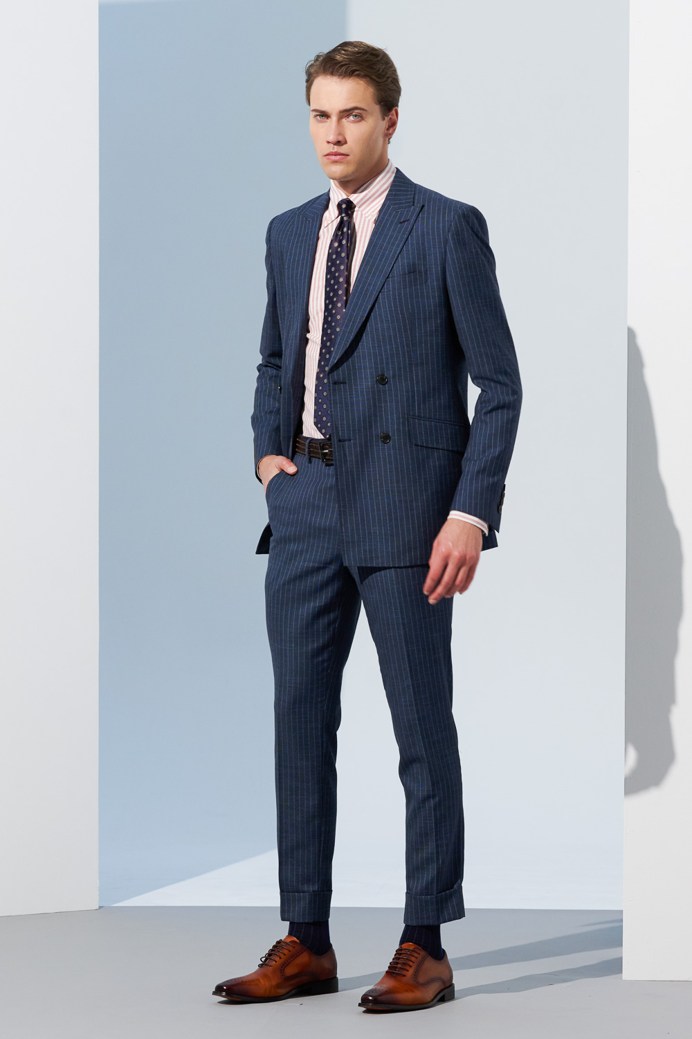 SST&C Double-Breasted Gray-Blue Straight-Striped Pattern Slim-Fit Suit Trousers | 0212302003  (Outlet)_3