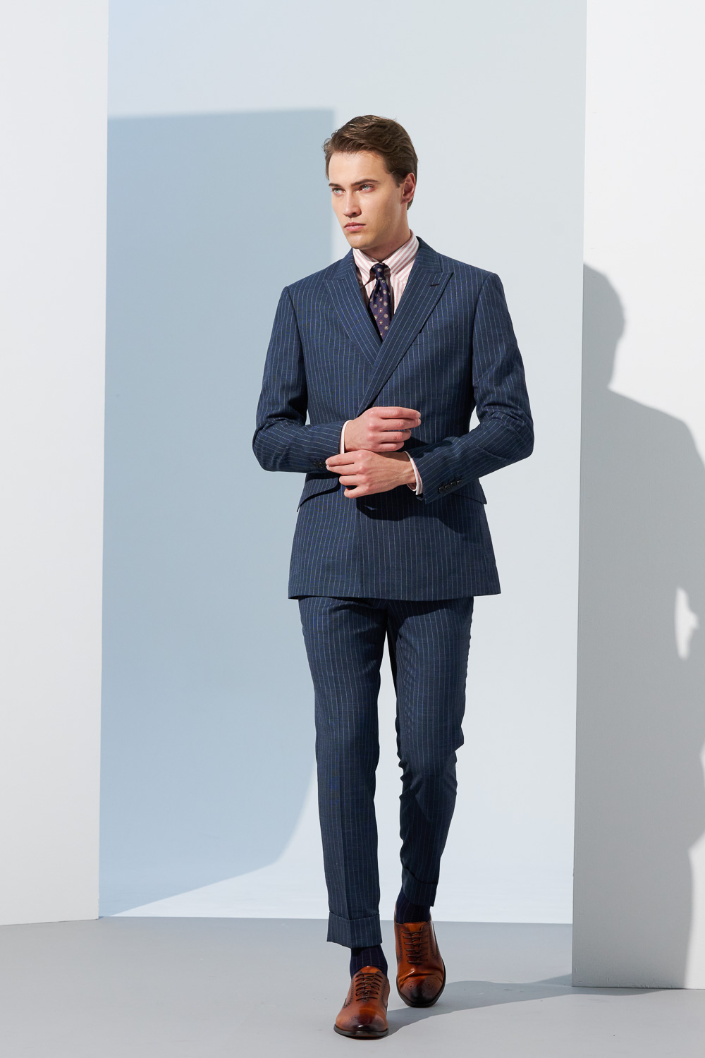 SST&C Double-Breasted Gray-Blue Straight-Striped Pattern Slim-Fit Suit Trousers | 0212302003  (Outlet)_4