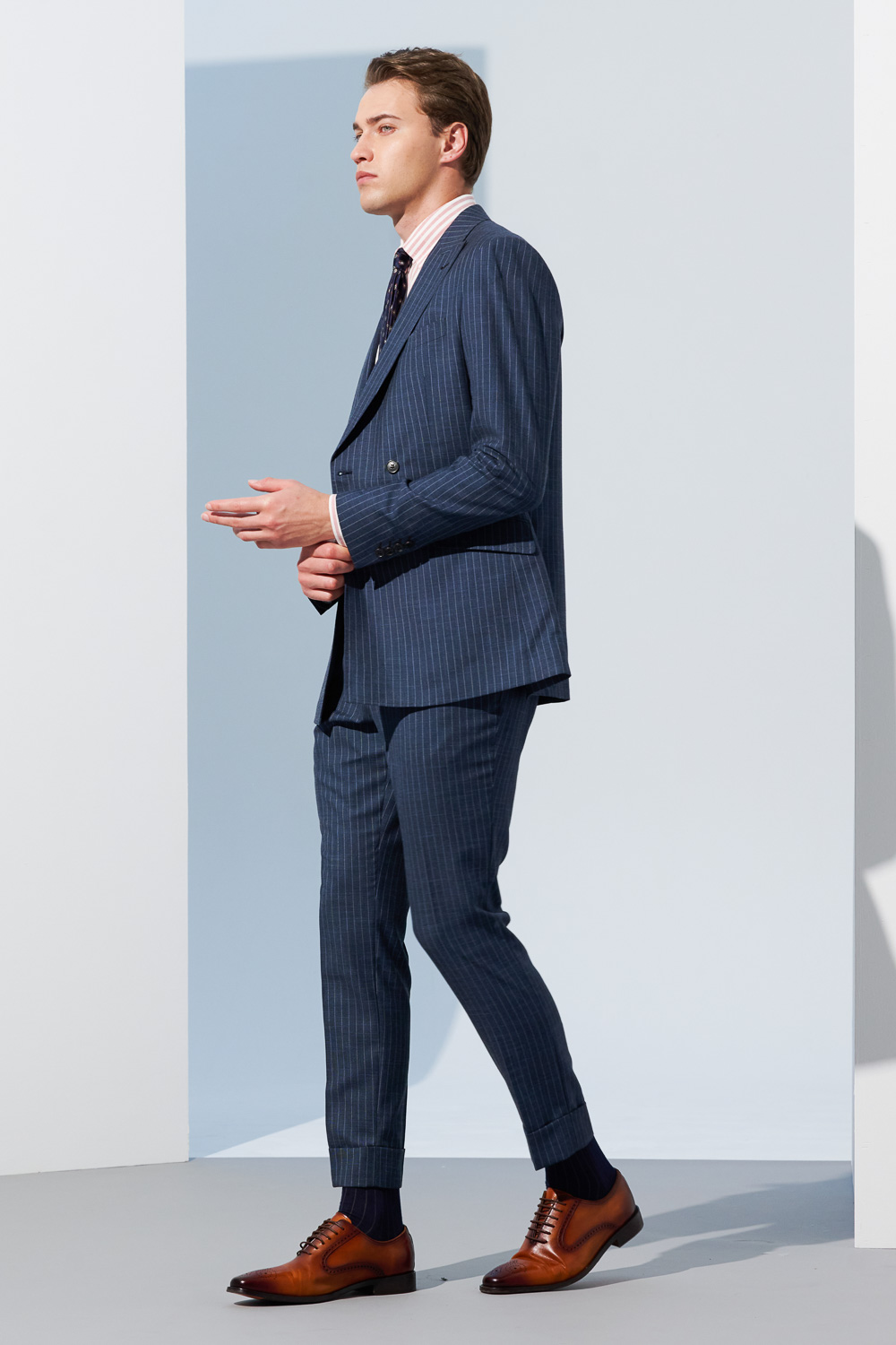 SST&C Double-Breasted Gray-Blue Straight-Striped Pattern Slim-Fit Suit Trousers | 0212302003  (Outlet)_5
