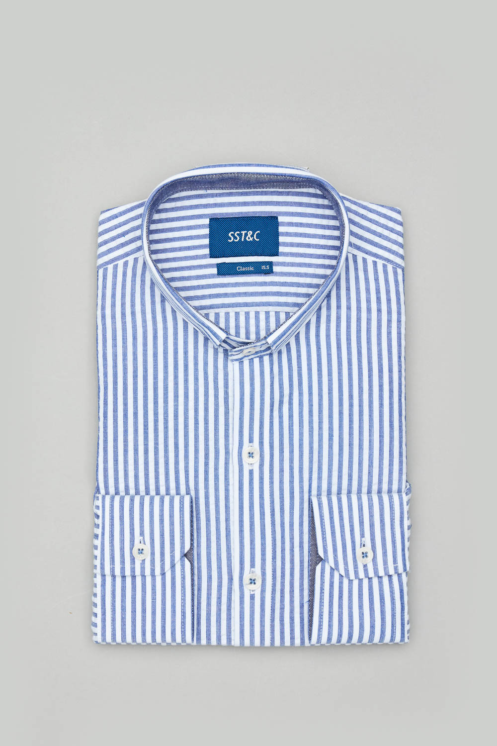 SST&C Seersucker Blue and White Striped Pattern Standard Fit Shirt | 0312302002  (Outlet)_8