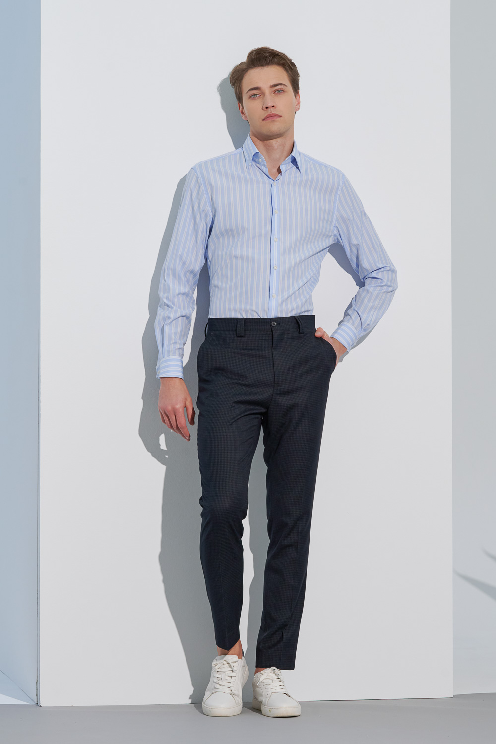 SST&C Tencel Cotton Blue and White Striped Pattern Standard Shirt | 0312302004  (Outlet)_3