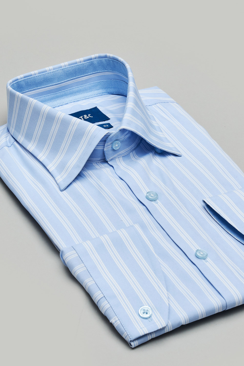 SST&C Tencel Cotton Blue and White Striped Pattern Standard Shirt | 0312302004  (Outlet)_7