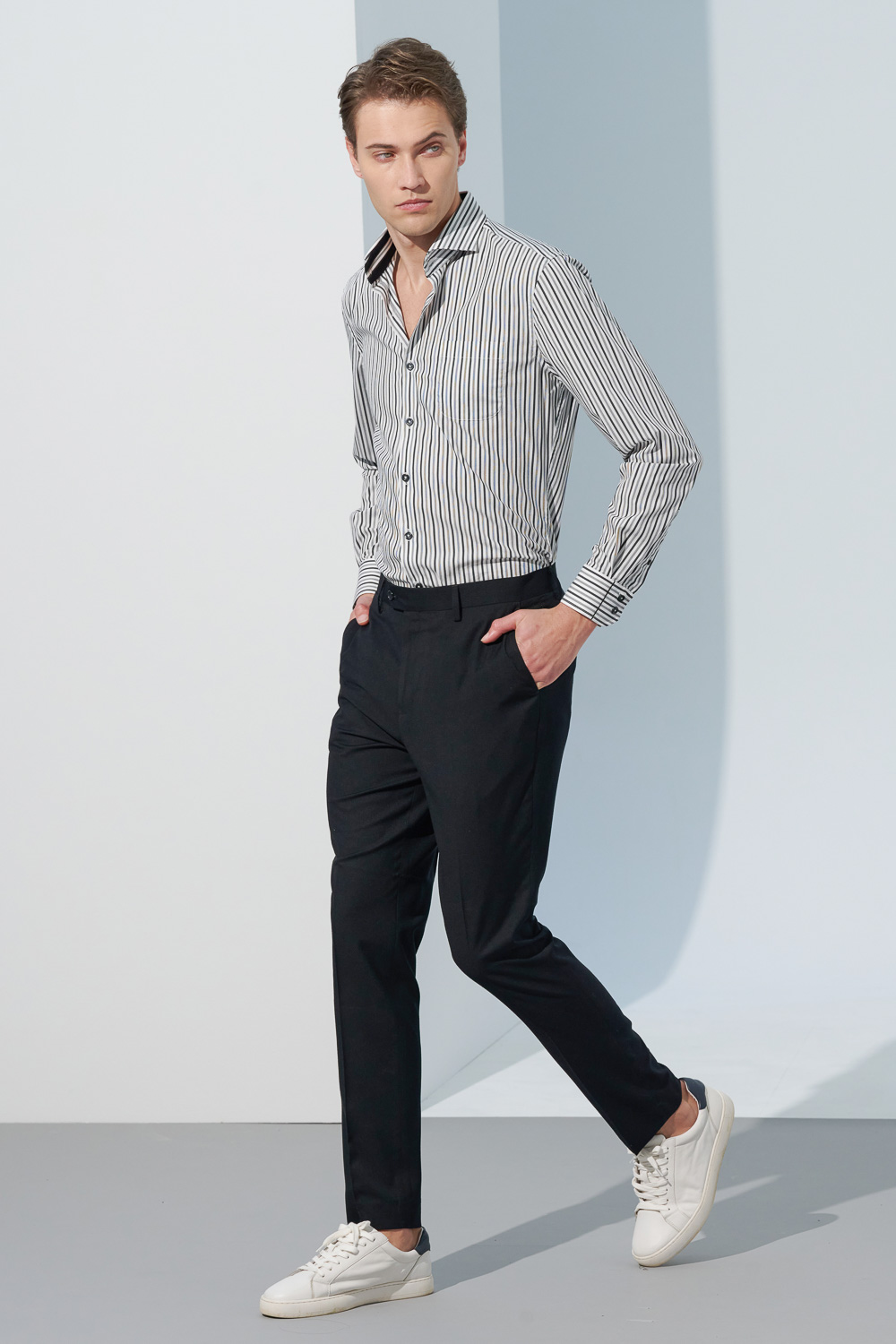 SST&C #Elastic Fit  Designer Black and White Striped Pattern Slim Fit Shirt | 0312302007  (Outlet)_2
