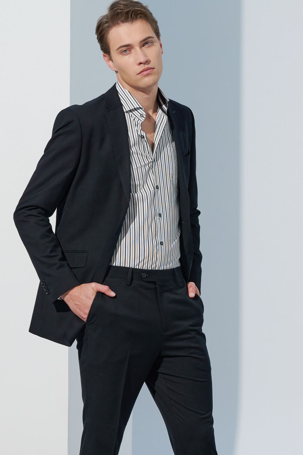 SST&C #Elastic Fit  Designer Black and White Striped Pattern Slim Fit Shirt | 0312302007  (Outlet)_4