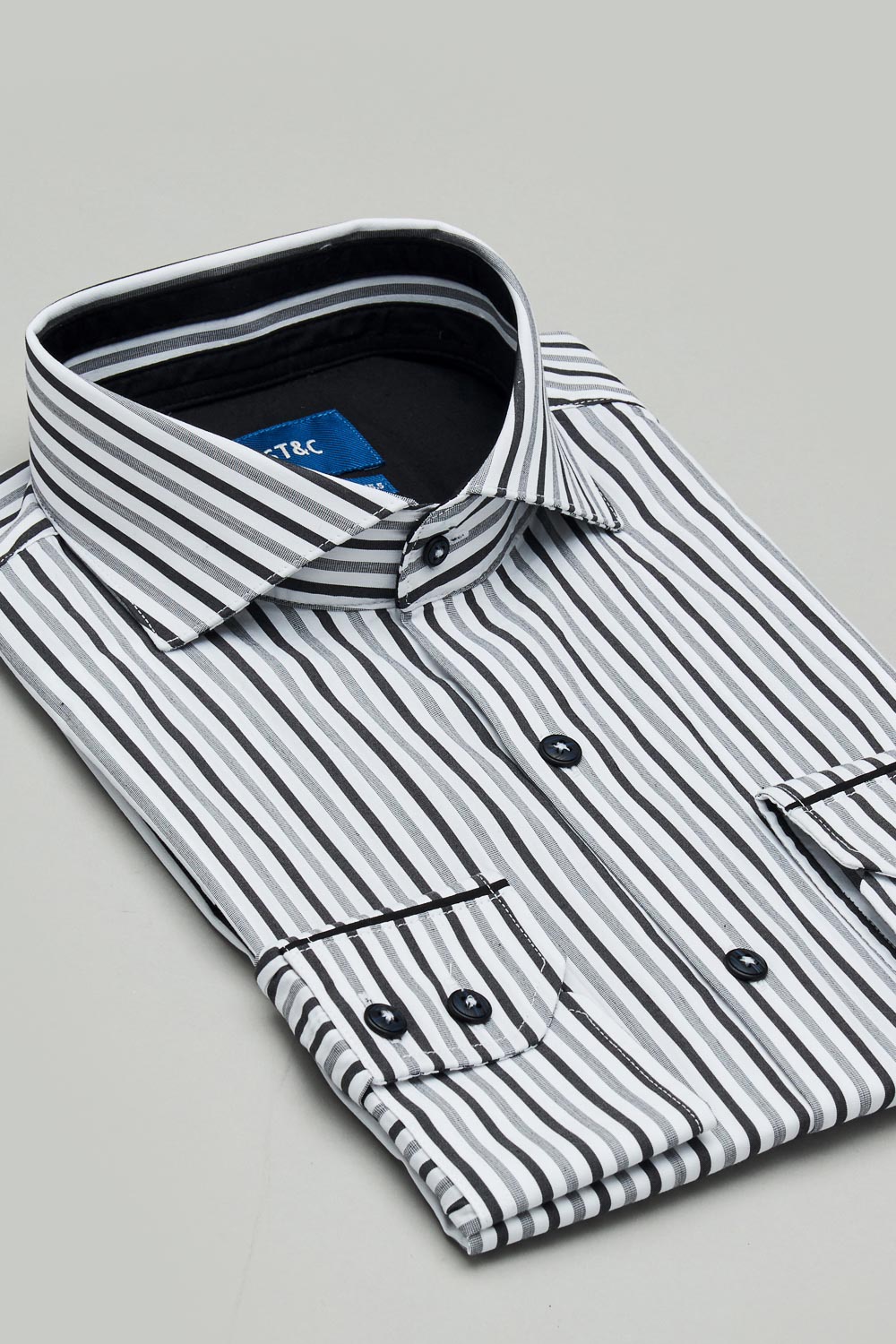 SST&C #Elastic Fit  Designer Black and White Striped Pattern Slim Fit Shirt | 0312302007  (Outlet)_7