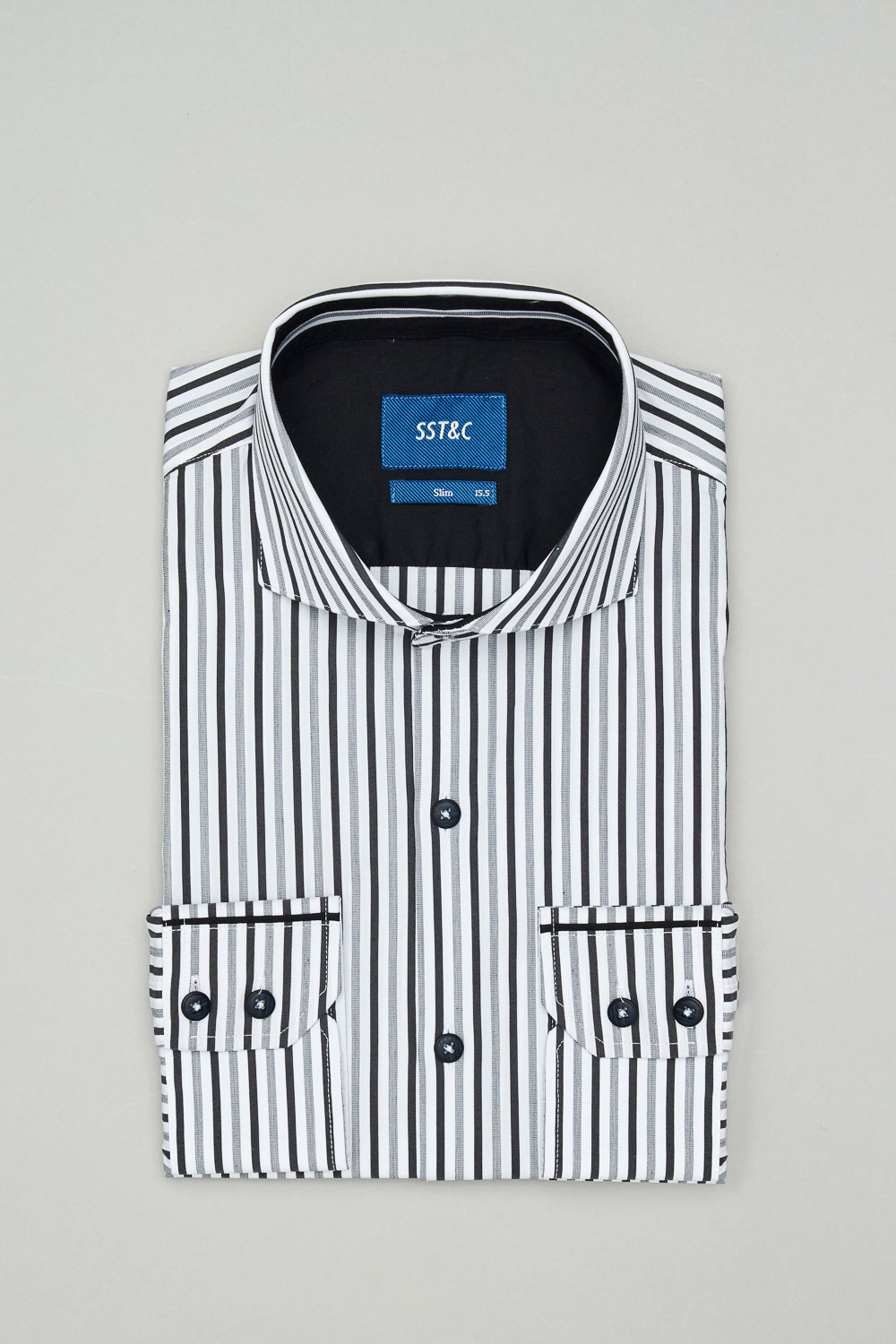 SST&C #彈性合身 設計款黑白條紋修身版襯衫 | 0312302007 (outlet)_8