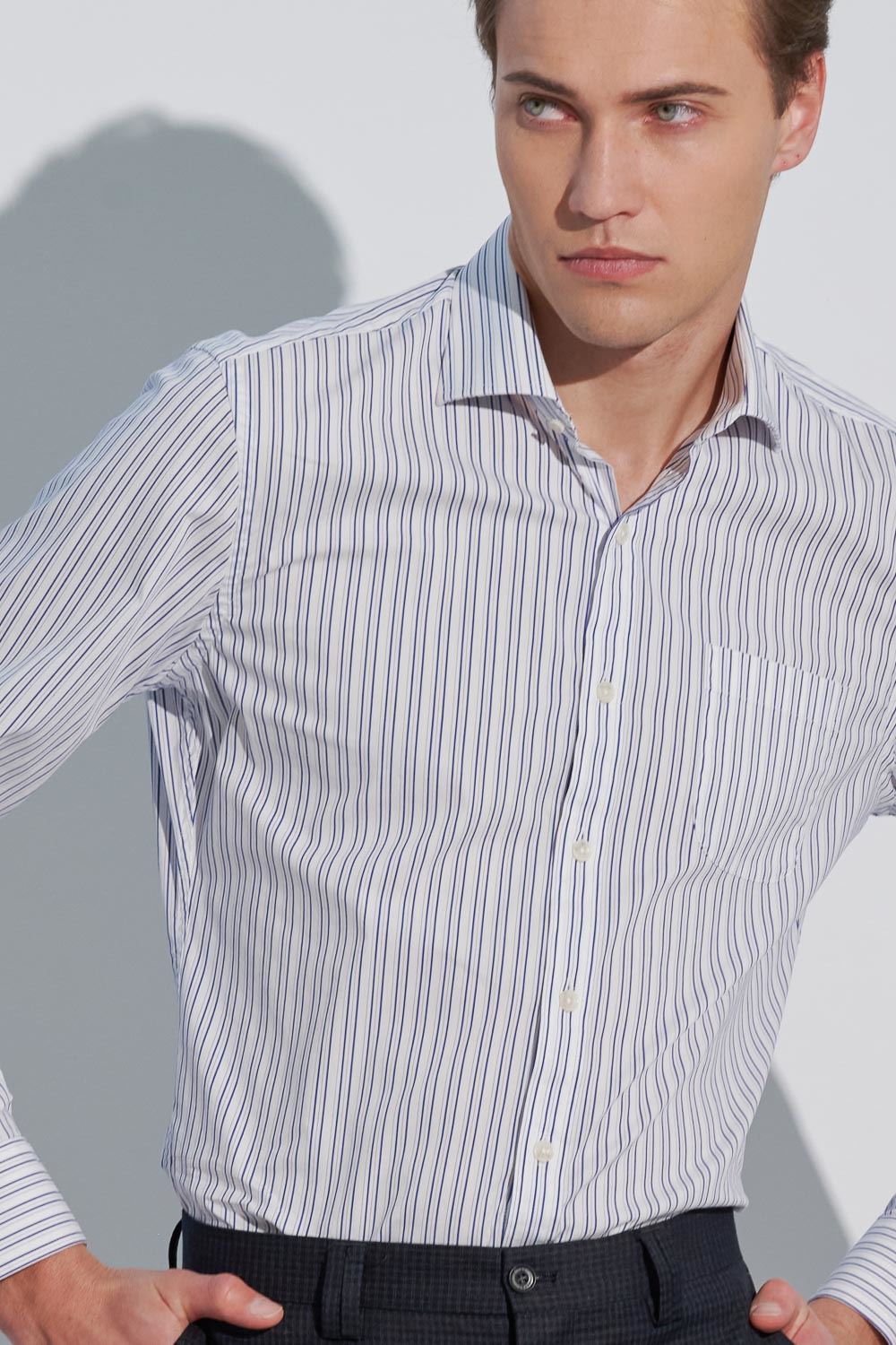 SST&C #Elastic Fit  Blue and White Striped Pattern Slim Fit Shirt | 0312302010  (Outlet)_1