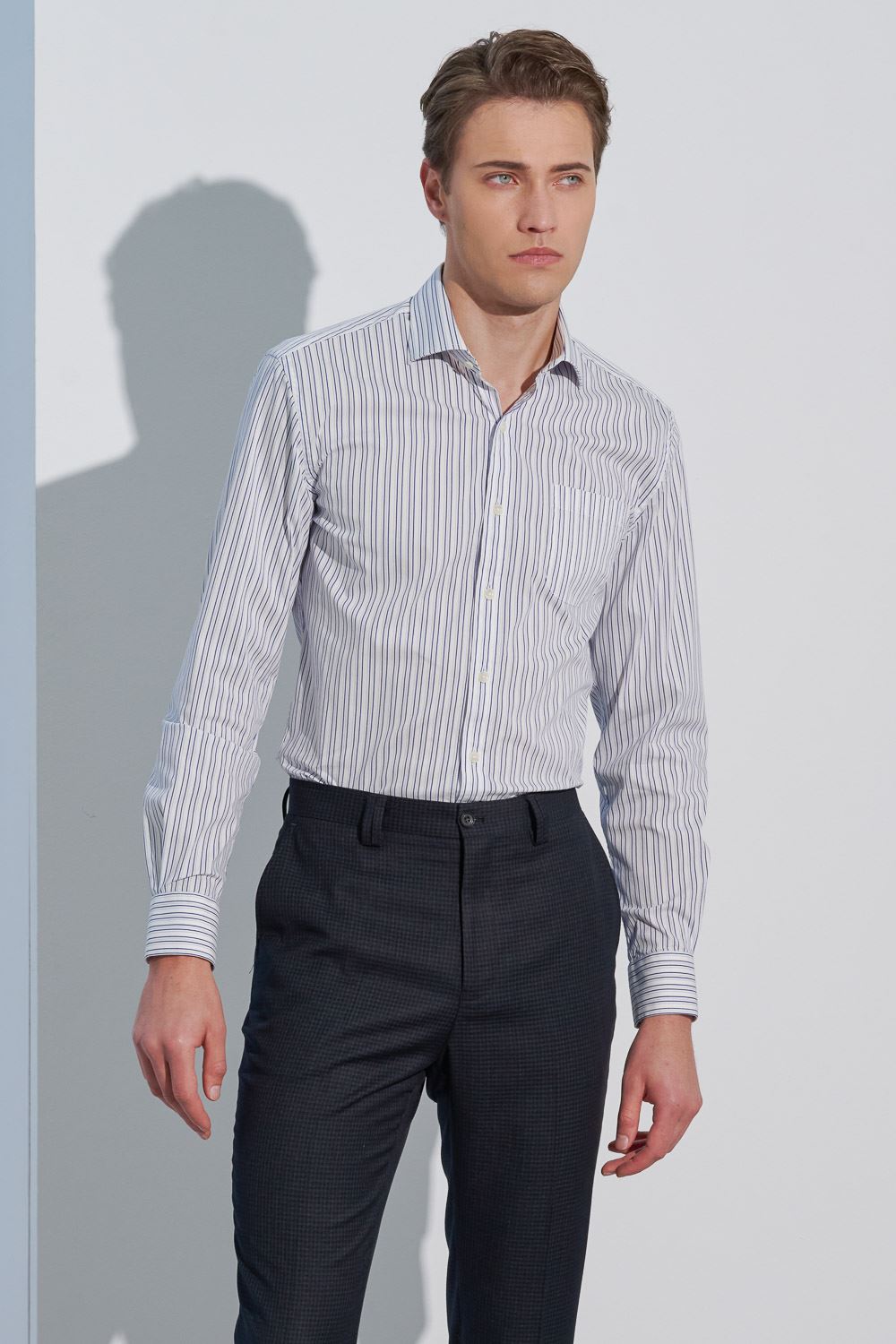 SST&C #Elastic Fit  Blue and White Striped Pattern Slim Fit Shirt | 0312302010  (Outlet)_2