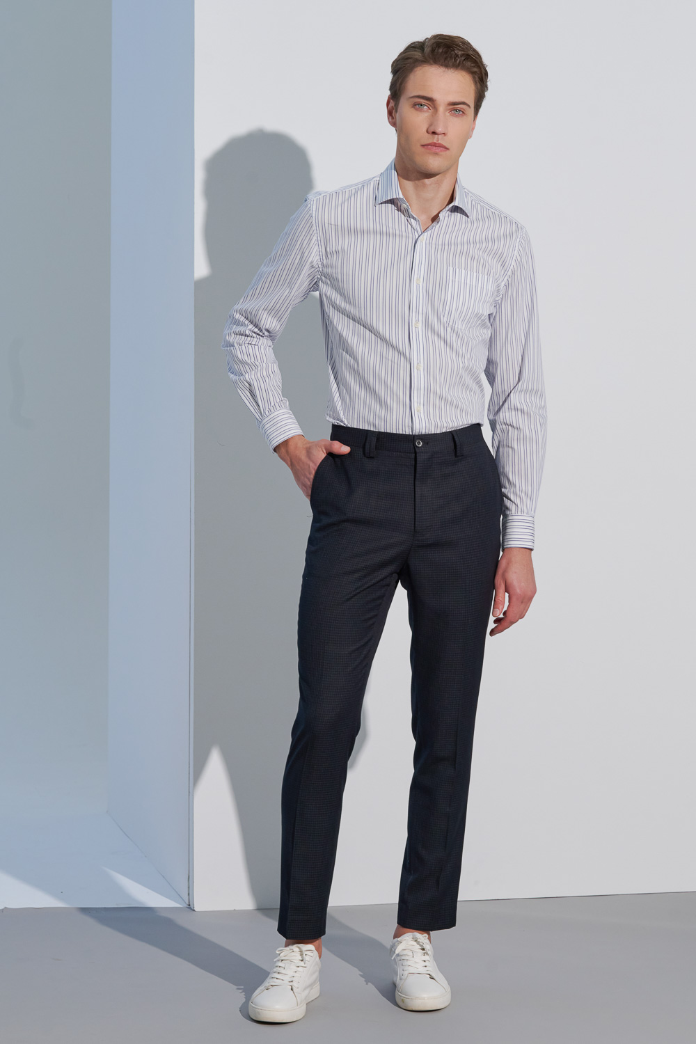 SST&C #Elastic Fit  Blue and White Striped Pattern Slim Fit Shirt | 0312302010  (Outlet)_3