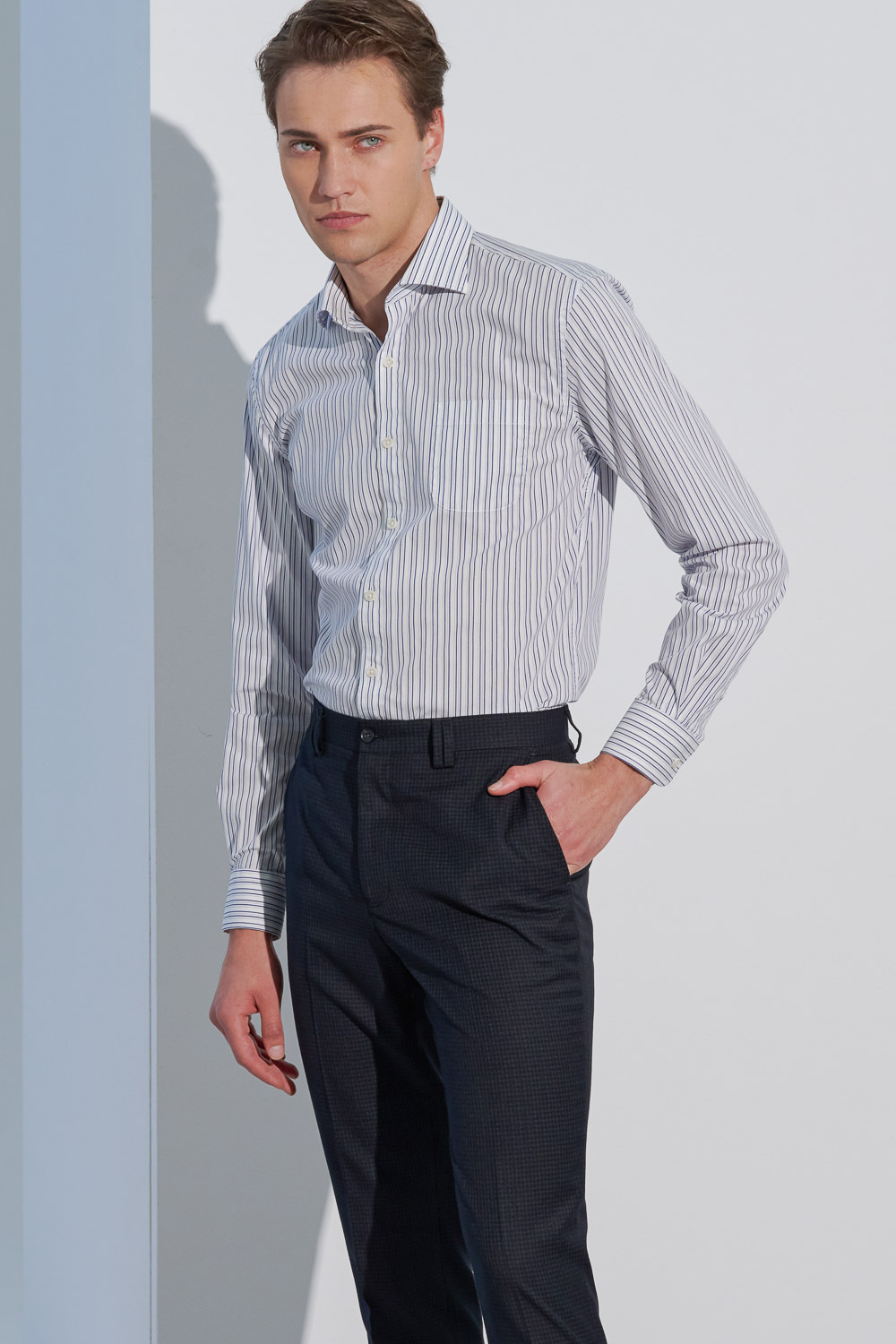 SST&C #Elastic Fit  Blue and White Striped Pattern Slim Fit Shirt | 0312302010  (Outlet)_4
