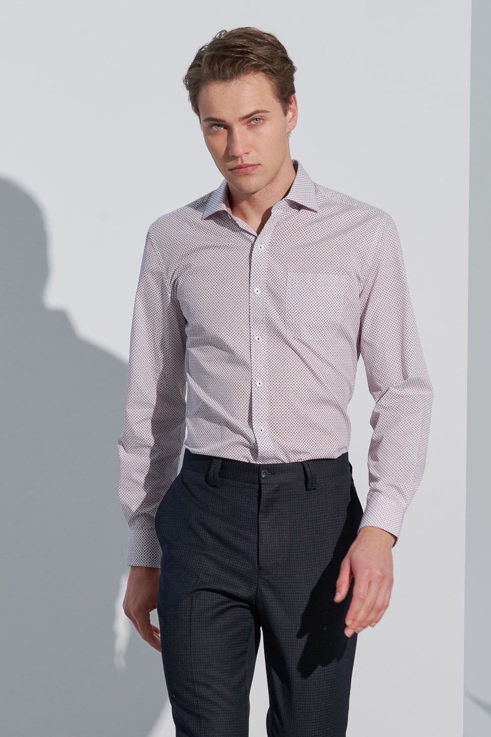 SST&C #Easycare  Red Geometric Small Print Slim Fit Shirt | 0312302011  (Outlet)_0