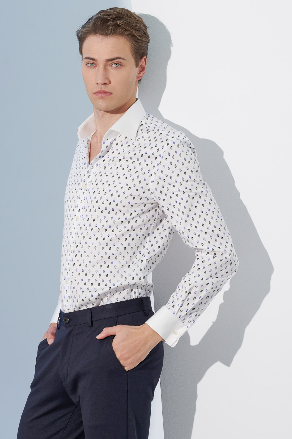 SST&C #Comfortable Cotton  Leaf Printed White Collar White Sleeve Slim Fit Shirt | 0312302014  (Outlet)_2