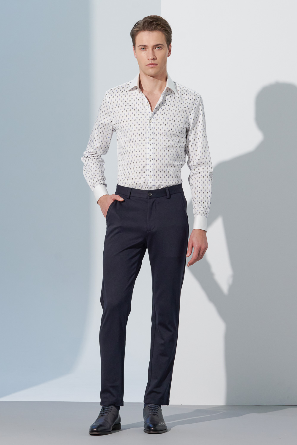 SST&C #Comfortable Cotton  Leaf Printed White Collar White Sleeve Slim Fit Shirt | 0312302014  (Outlet)_3