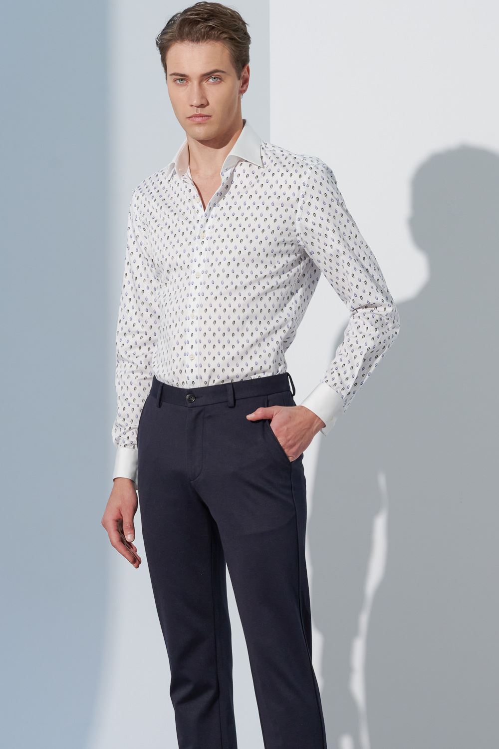 SST&C #Comfortable Cotton  Leaf Printed White Collar White Sleeve Slim Fit Shirt | 0312302014  (Outlet)_4