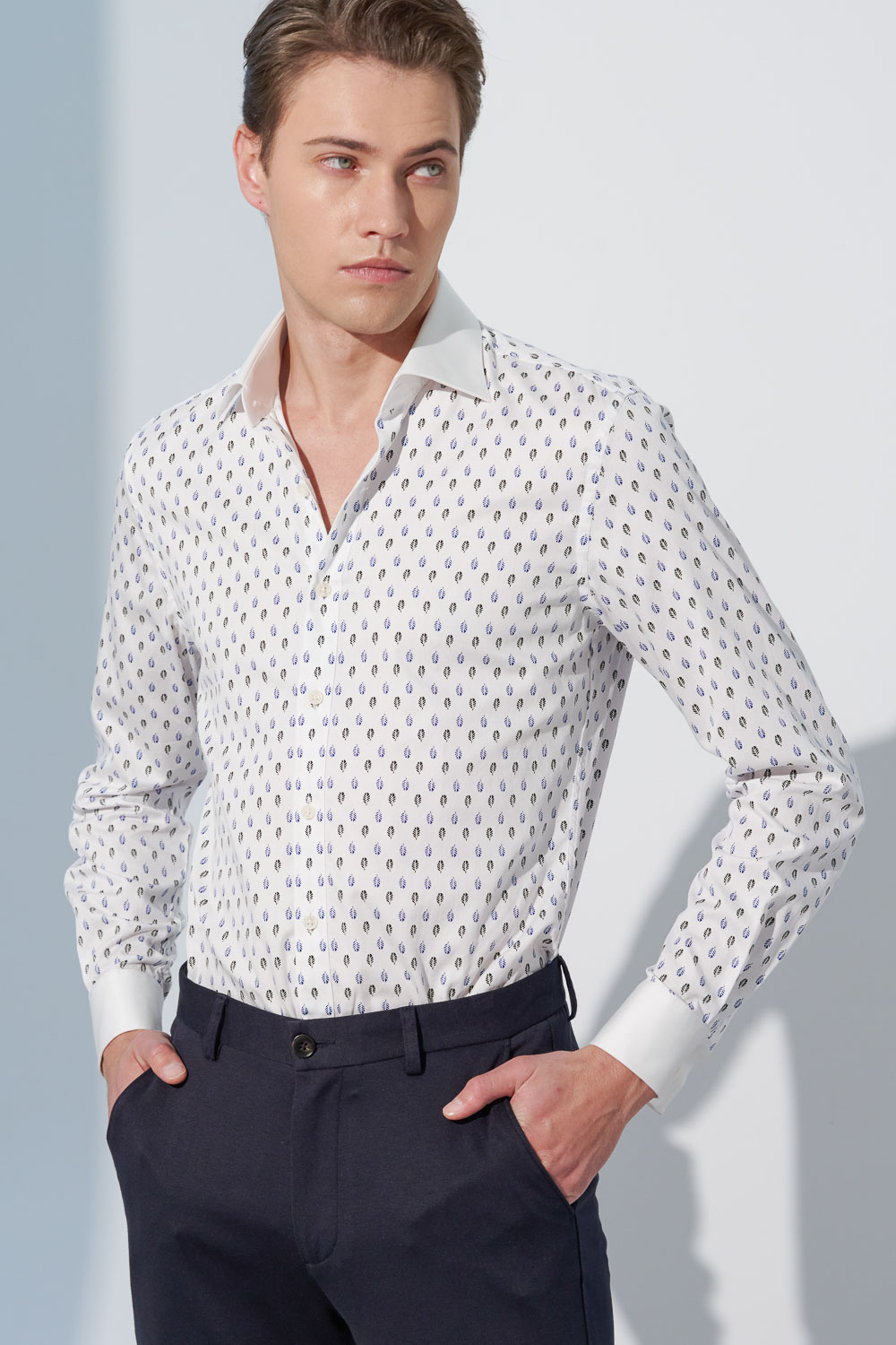 SST&C #Comfortable Cotton  Leaf Printed White Collar White Sleeve Slim Fit Shirt | 0312302014  (Outlet)_5