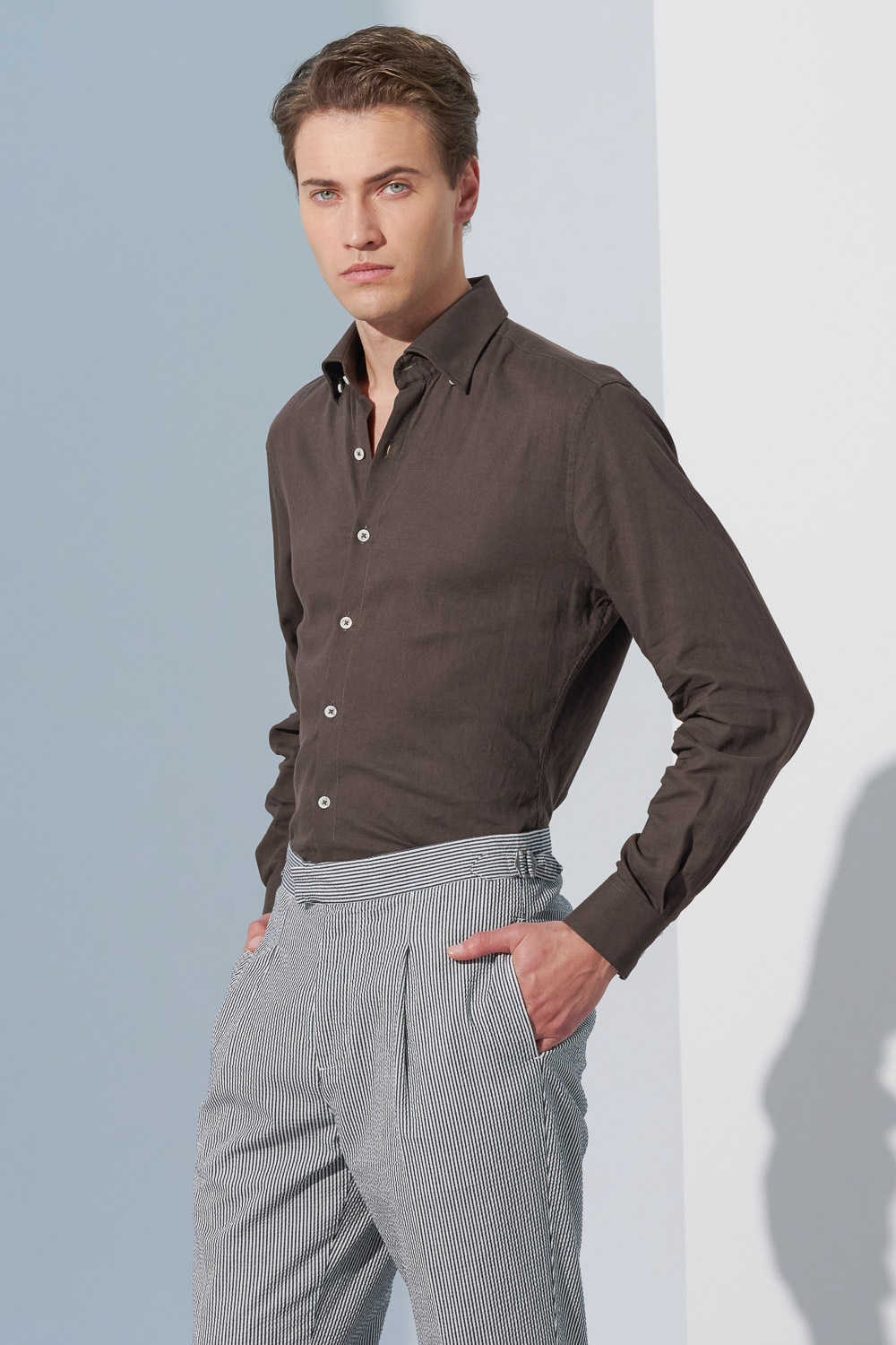 SST&C #Texture Cotton and Linen  Dark Brown Casual Standard Shirt | 0312302015  (Outlet)_0