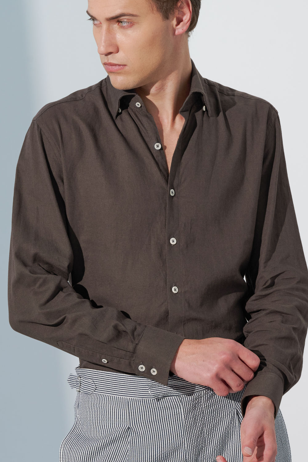 SST&C #Texture Cotton and Linen  Dark Brown Casual Standard Shirt | 0312302015  (Outlet)_1