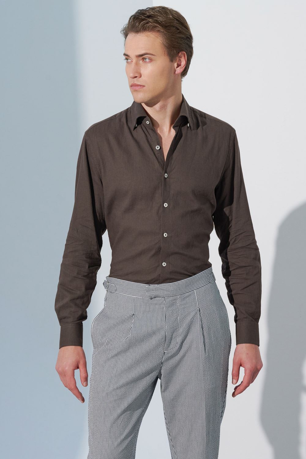 SST&C #Texture Cotton and Linen  Dark Brown Casual Standard Shirt | 0312302015  (Outlet)_2