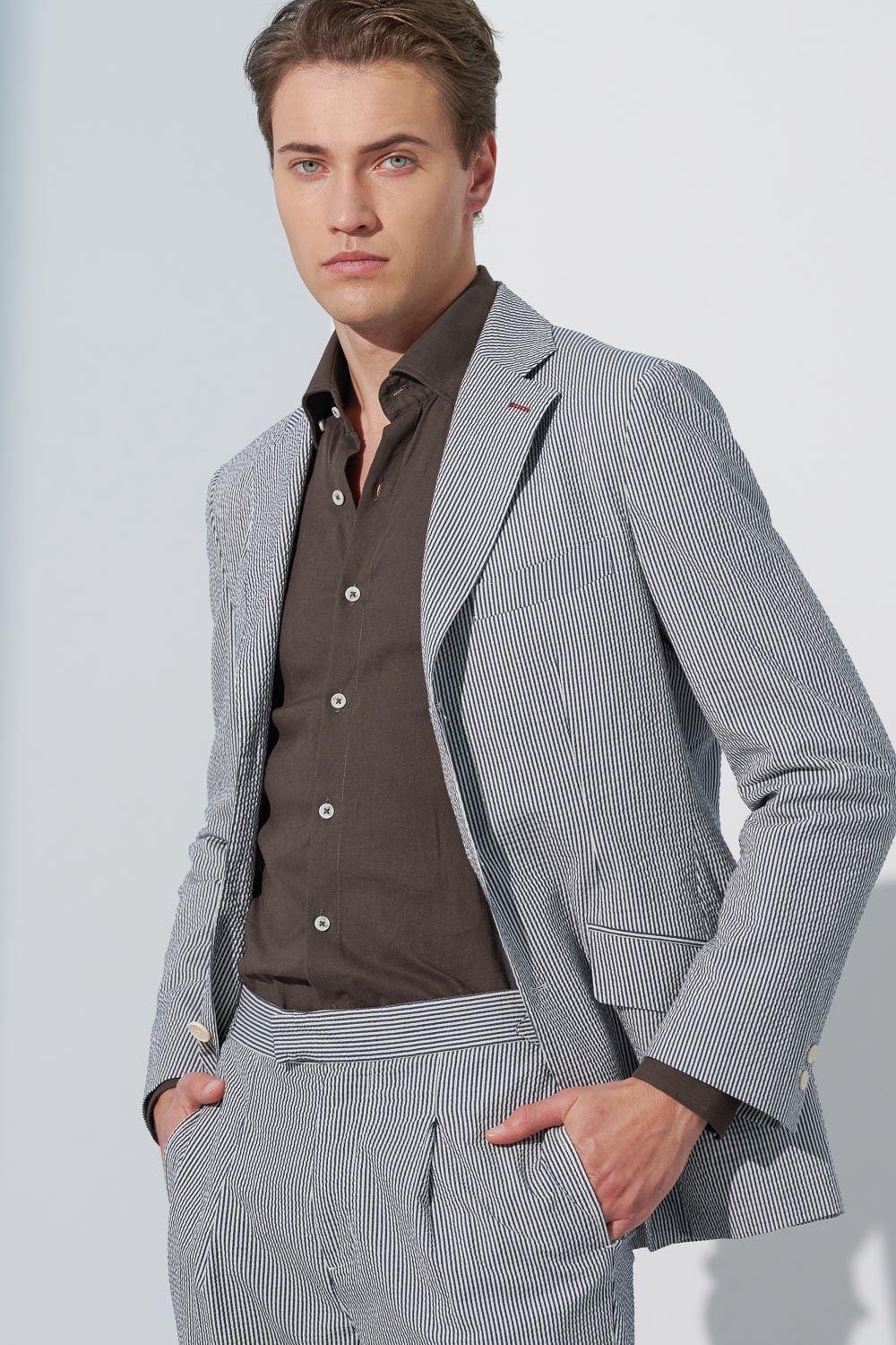 SST&C #Texture Cotton and Linen  Dark Brown Casual Standard Shirt | 0312302015  (Outlet)_5