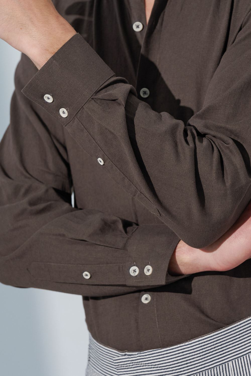 SST&C #Texture Cotton and Linen  Dark Brown Casual Standard Shirt | 0312302015  (Outlet)_6
