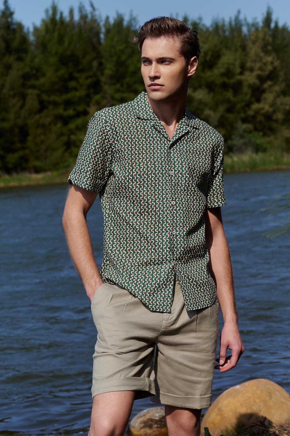 SST&C Orange Dot Printed Cotton and Linen Cuban Collar Standard Short-Sleeved Shirt | 0412302002  (Outlet)_0
