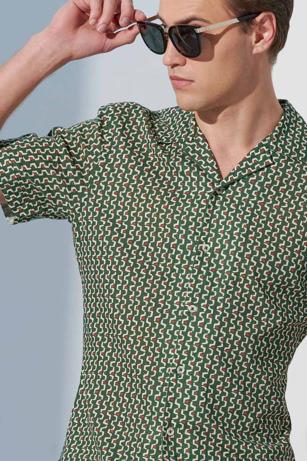 SST&C Orange Dot Printed Cotton and Linen Cuban Collar Standard Short-Sleeved Shirt | 0412302002  (Outlet)_4