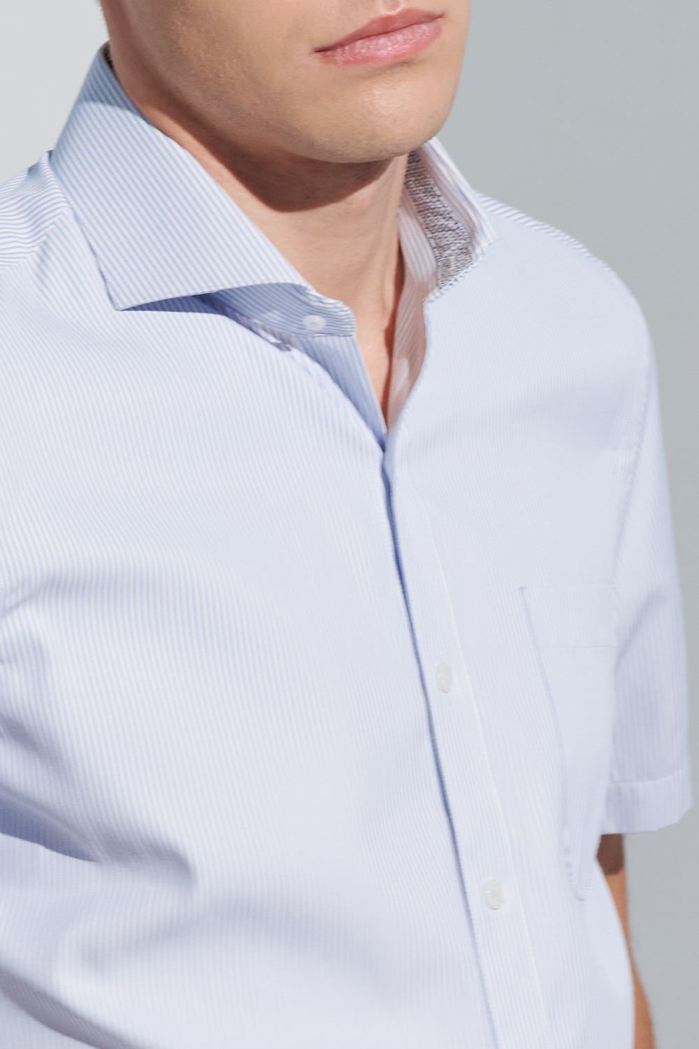 SST&C Tencel Cotton Blue and White Striped Pattern Slim Fit Short-Sleeved Shirt | 0412302007  (Outlet)_6