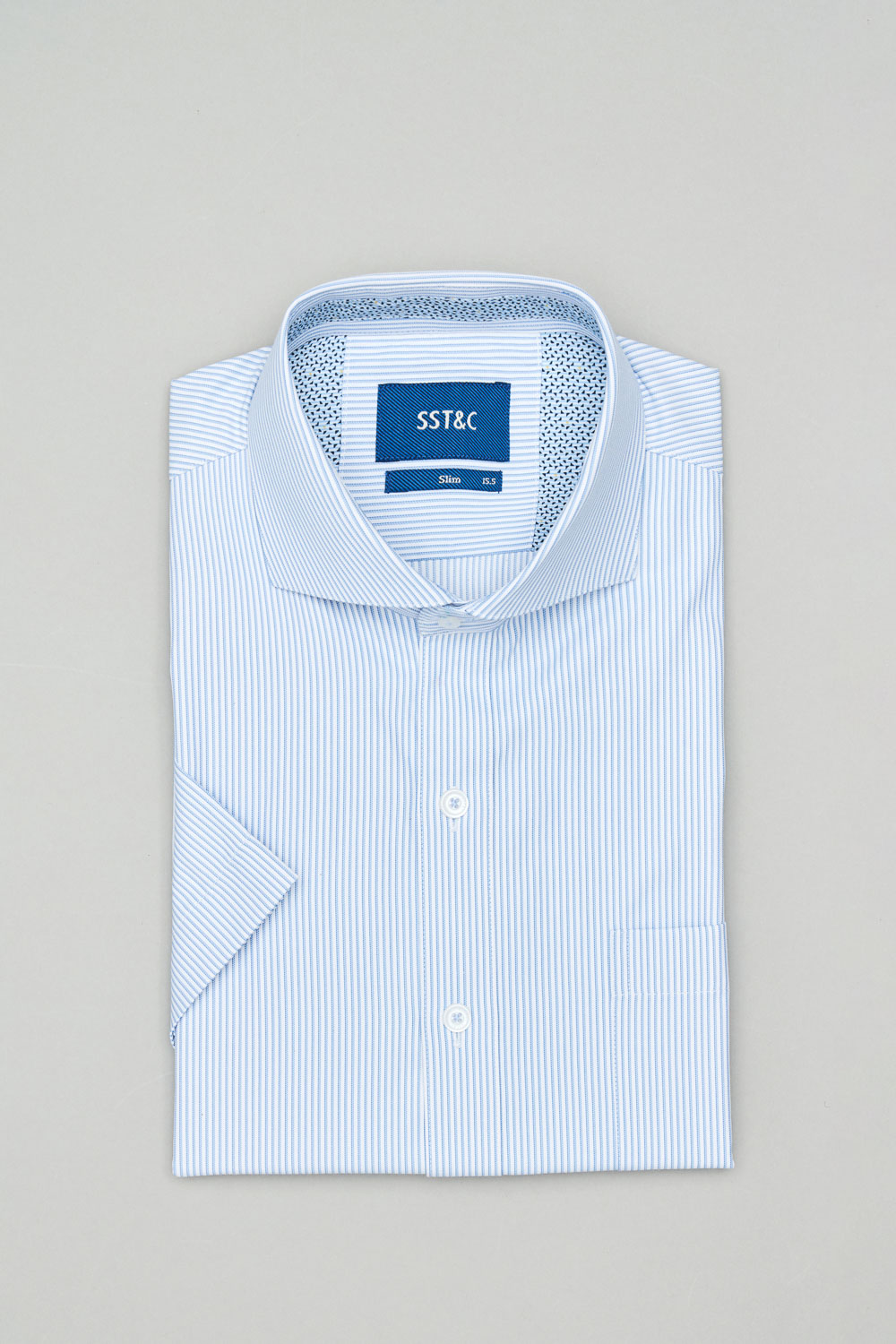 SST&C Tencel Cotton Blue and White Striped Pattern Slim Fit Short-Sleeved Shirt | 0412302007  (Outlet)_8