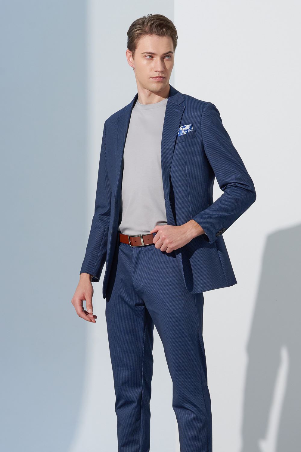 SST&C Navy Striped Pattern Knitted Casual Suit Jacket | 0612302001  (Outlet)_2