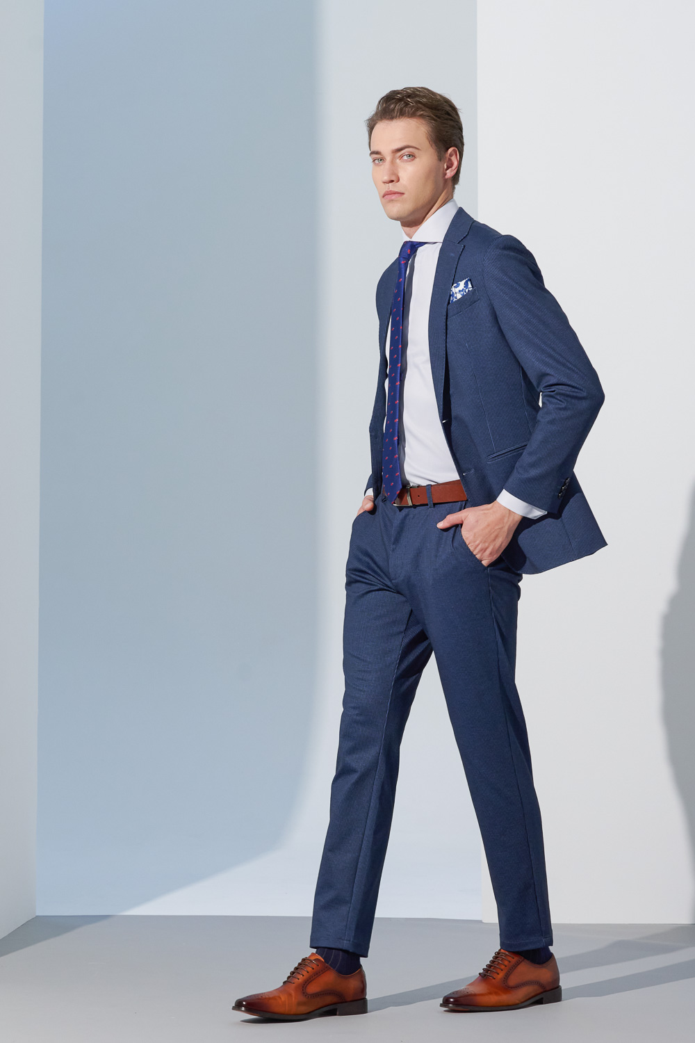 SST&C Navy Striped Pattern Knitted Casual Suit Jacket | 0612302001  (Outlet)_3