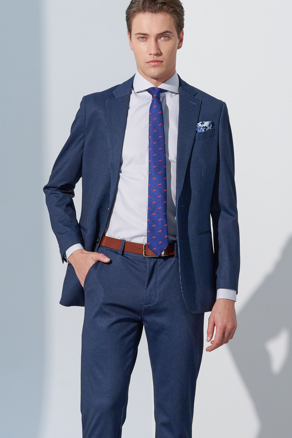 SST&C Navy Striped Pattern Knitted Casual Suit Jacket | 0612302001  (Outlet)_4