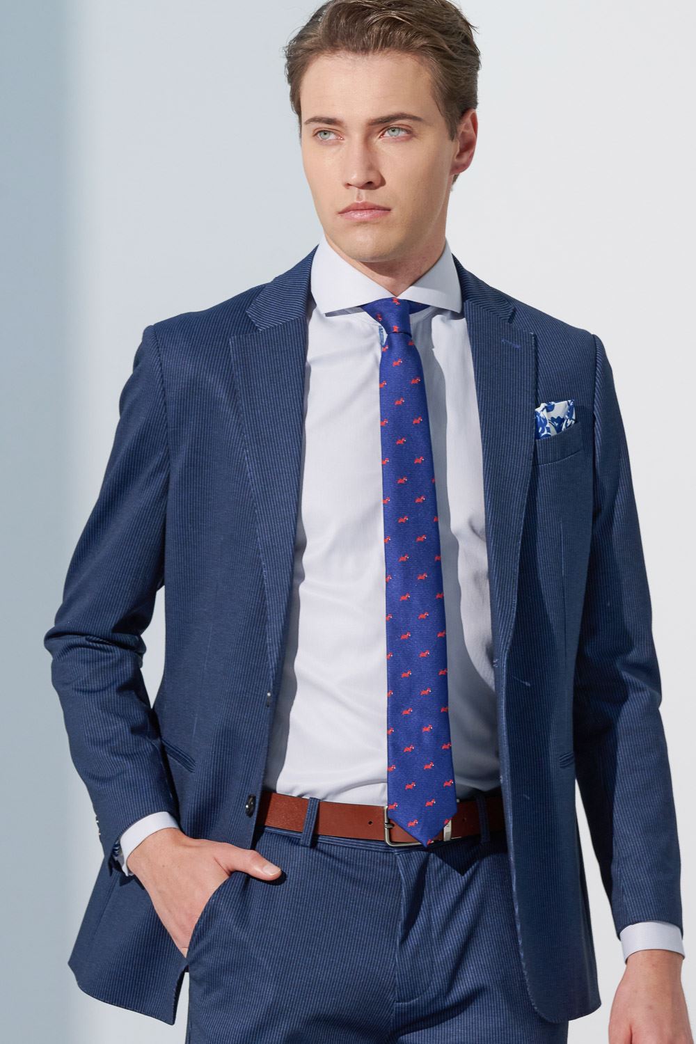 SST&C Navy Striped Pattern Knitted Casual Suit Jacket | 0612302001  (Outlet)_5
