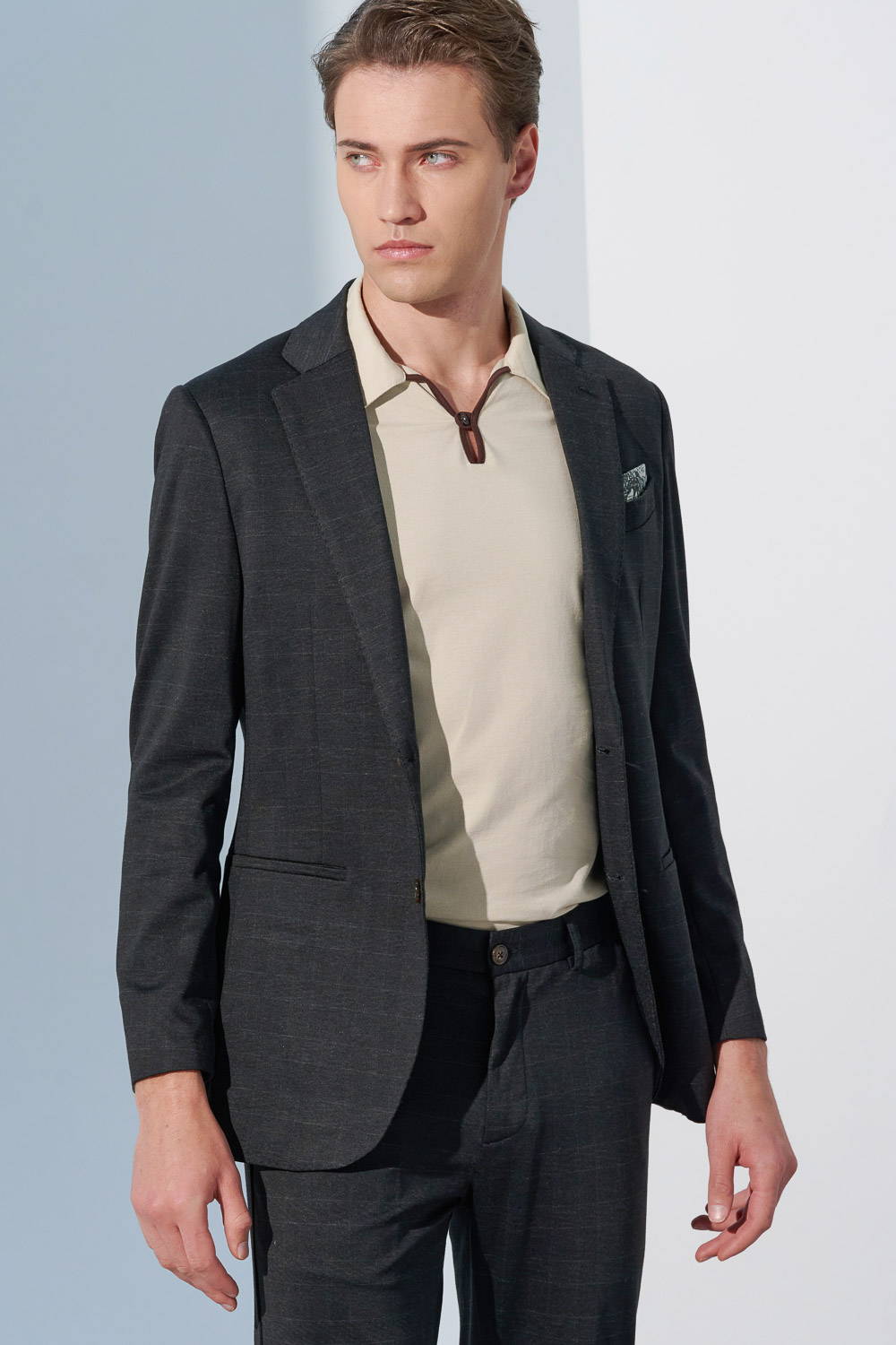 SST&C Gray Check Pattern Knitted Casual Suit Jacket | 0612302003  (Outlet)_0