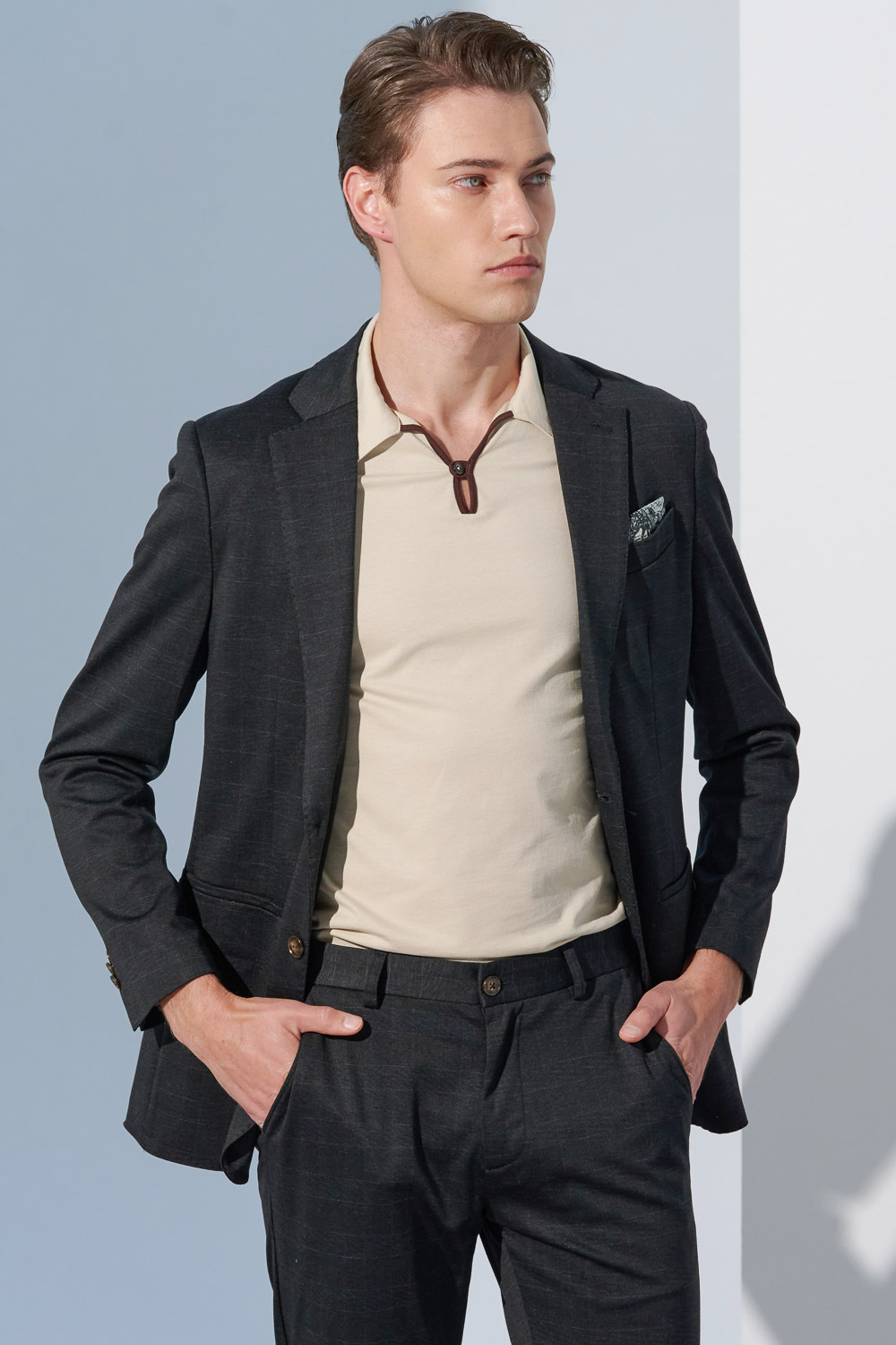 SST&C Gray Check Pattern Knitted Casual Suit Jacket | 0612302003  (Outlet)_1