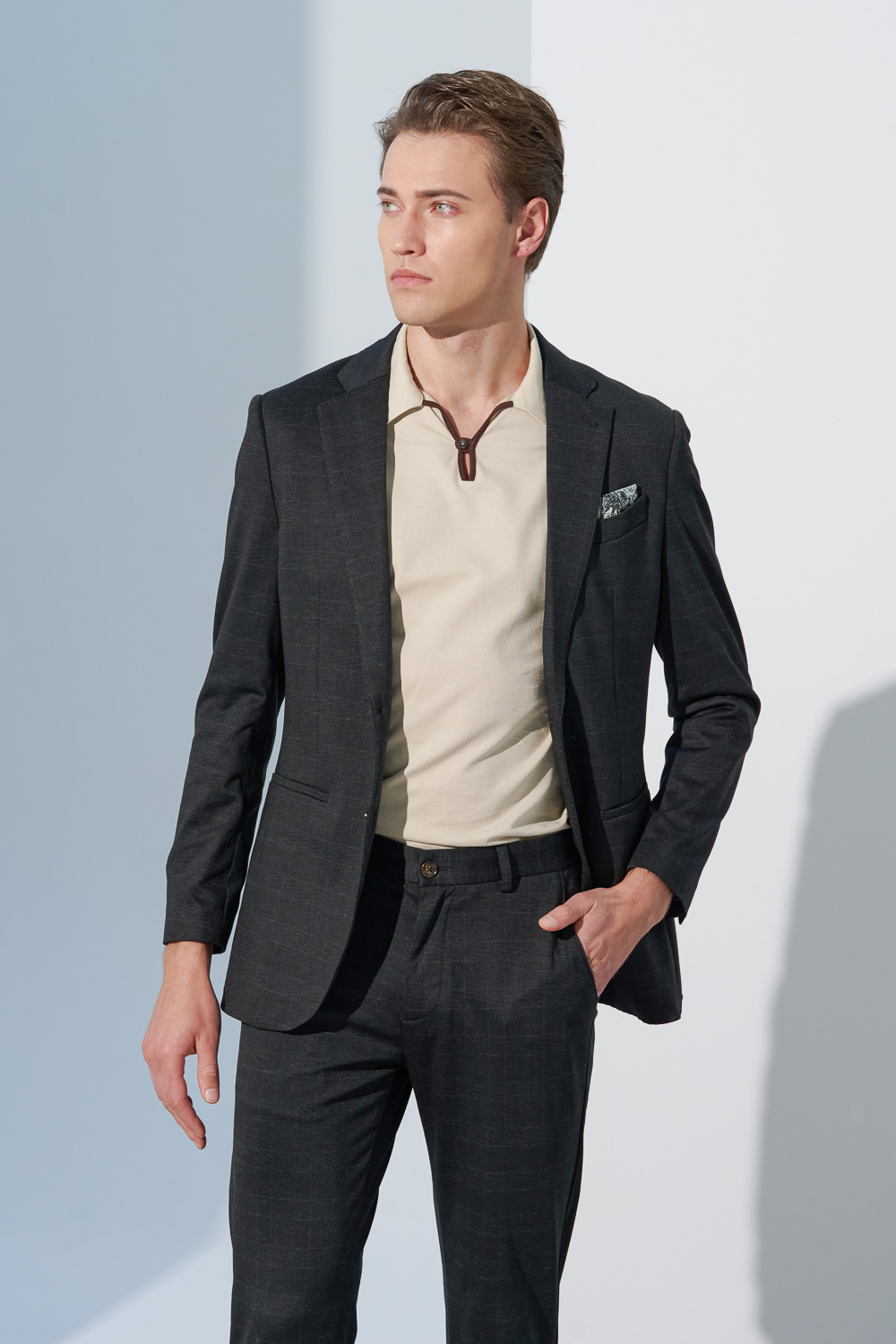 SST&C Gray Check Pattern Knitted Casual Suit Jacket | 0612302003  (Outlet)_3
