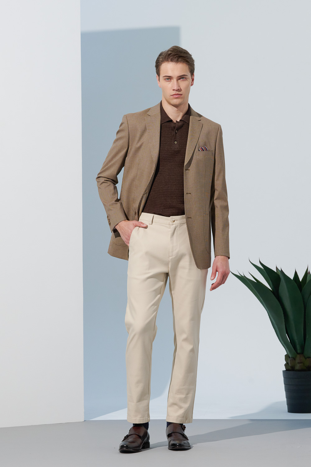 SST&C Ivory Straight Fit Stretch Casual Trousers | 1212302004  (Outlet)_3