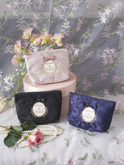 華麗蕾絲系列緞帶方形手拿包(8A31FJJ0400) - Maison de FLEUR